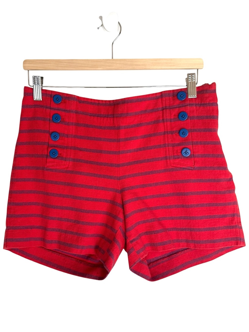 Talbots high waist nautical striped sailor linen shorts red blue Size 4